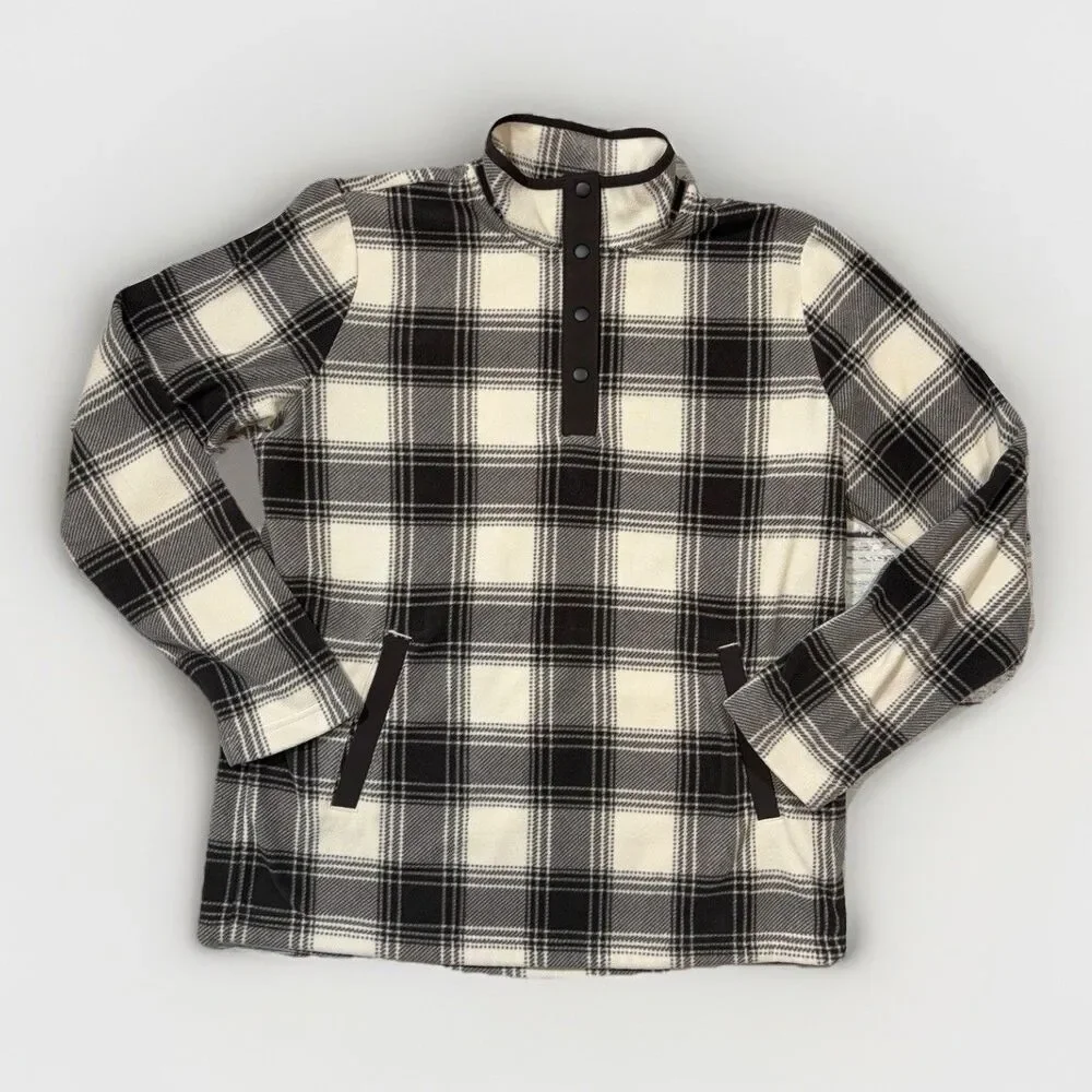 Duluth Sweater Womens Medium DrkGry Plaid Pullover Fleece Pockets Casual Outdoor - Picture 1 of 10